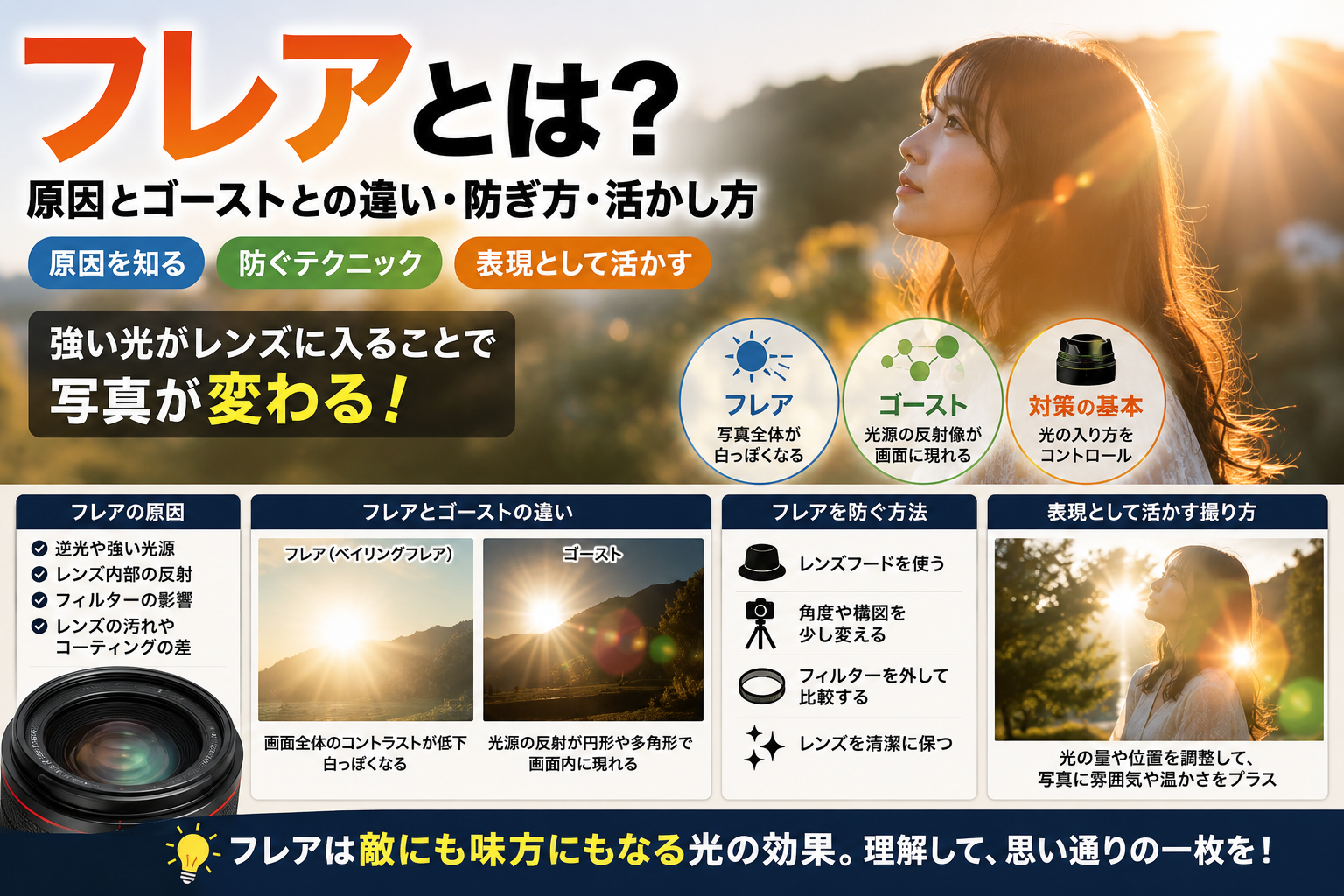 フレアとは？写真に起こる原因とゴーストとの違い・防ぎ方・活かし方