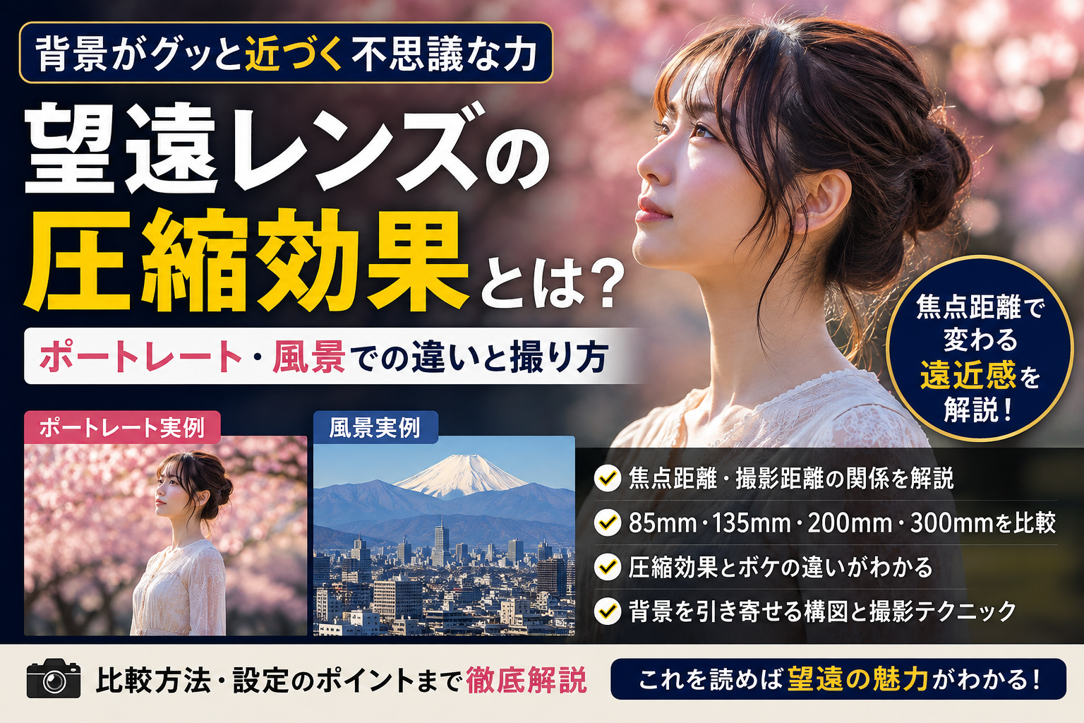 望遠レンズの圧縮効果とは？ポートレート・風景での違いと撮り方