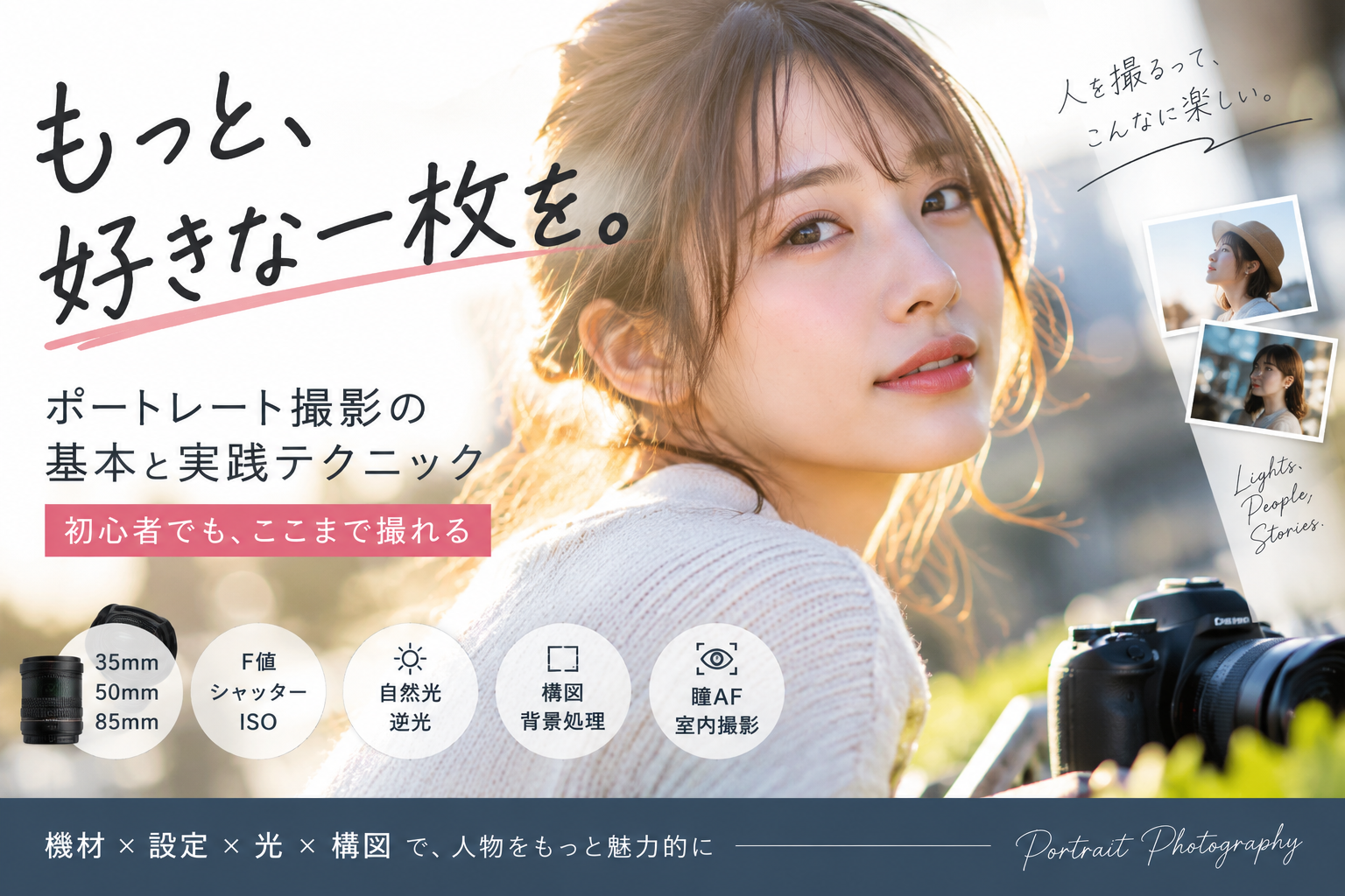 ポートレート撮影完全ガイド｜レンズ・設定・光・構図から自然な表情の撮り方まで徹底解説