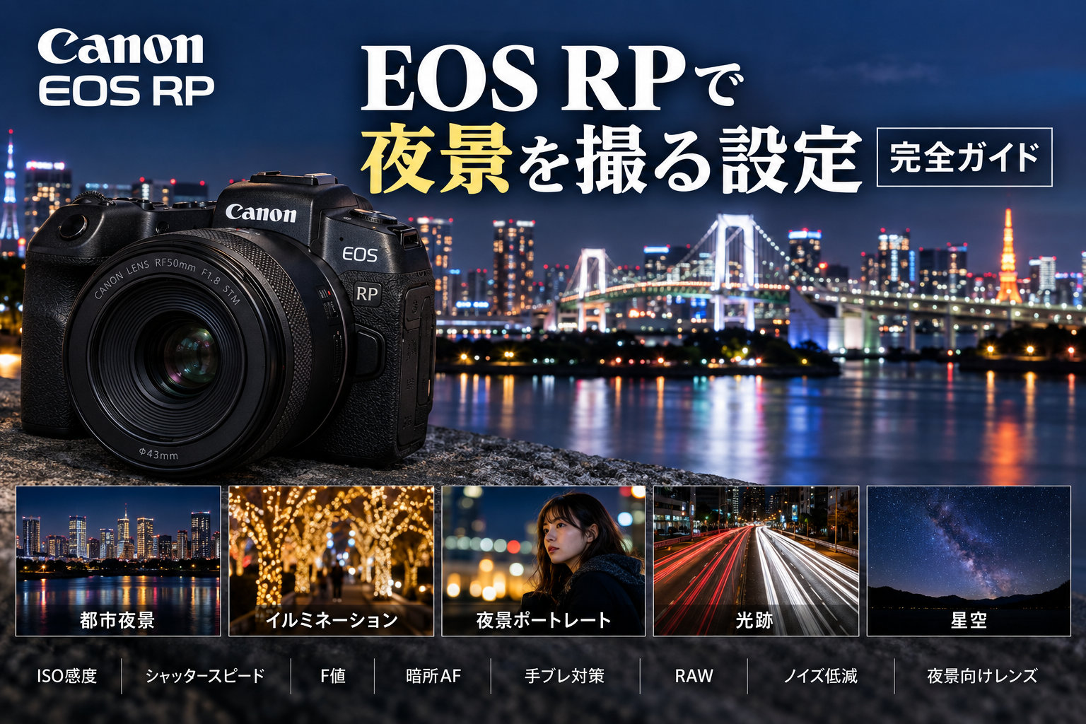 EOS RPで夜景を撮る設定完全ガイド｜手持ち・三脚・星空・イルミネーション撮影