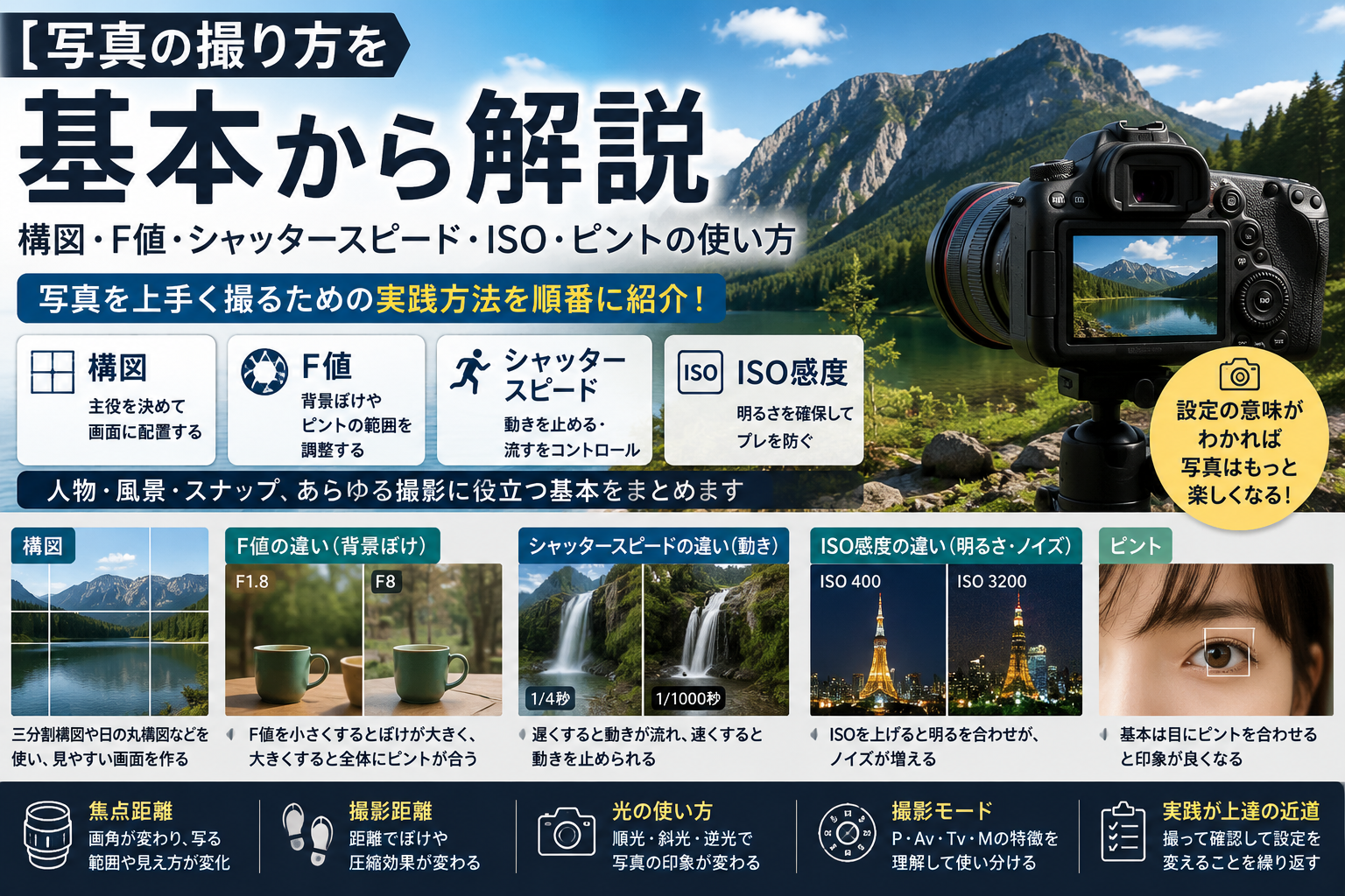 写真の撮り方を基本から解説｜構図・F値・シャッタースピード・ISO・ピントの使い方