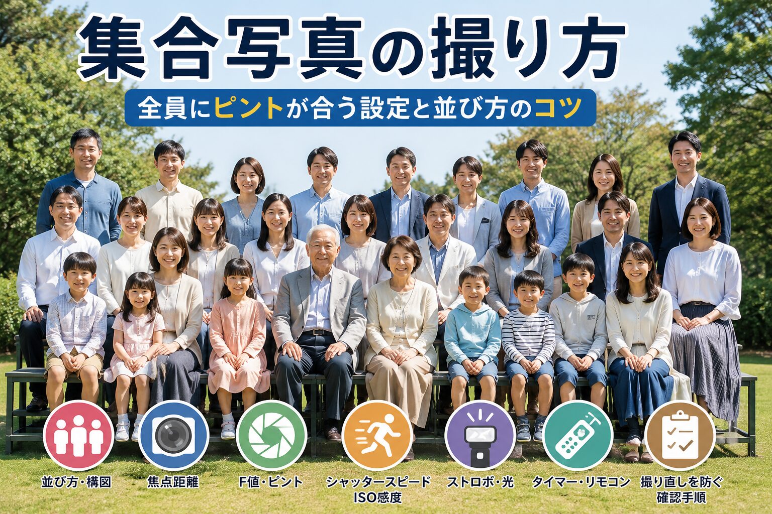 集合写真の撮り方 全員にピントを合わせる設定と並び方のコツ