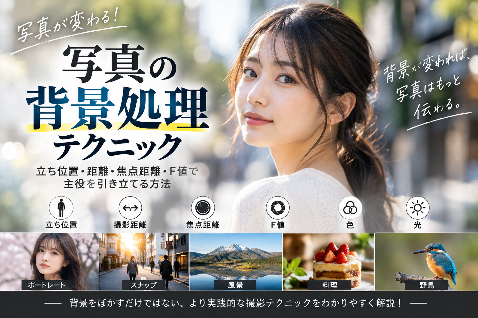 写真の背景処理テクニック｜立ち位置・距離・焦点距離・F値で主役を引き立てる方法