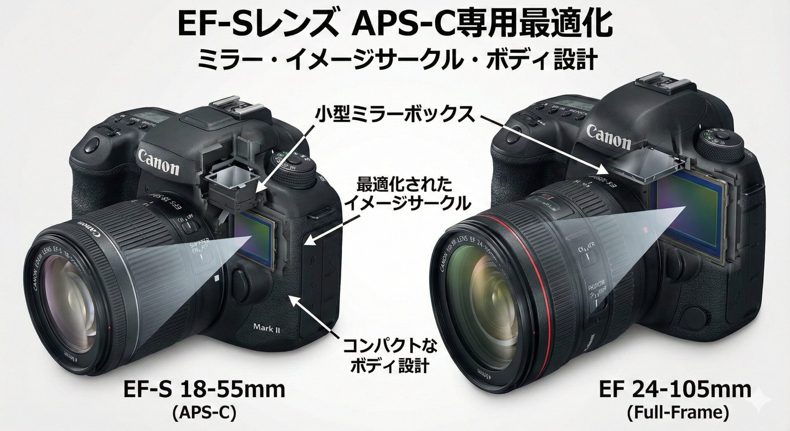 EF-SレンズのAPS-C専用最適化の狙い：ミラー・イメージサークル・ボディ設計