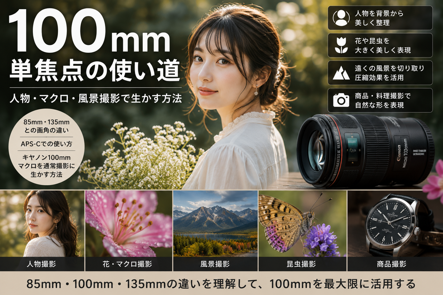 100mm単焦点の使い道 人物・マクロ・風景撮影で生かす方法