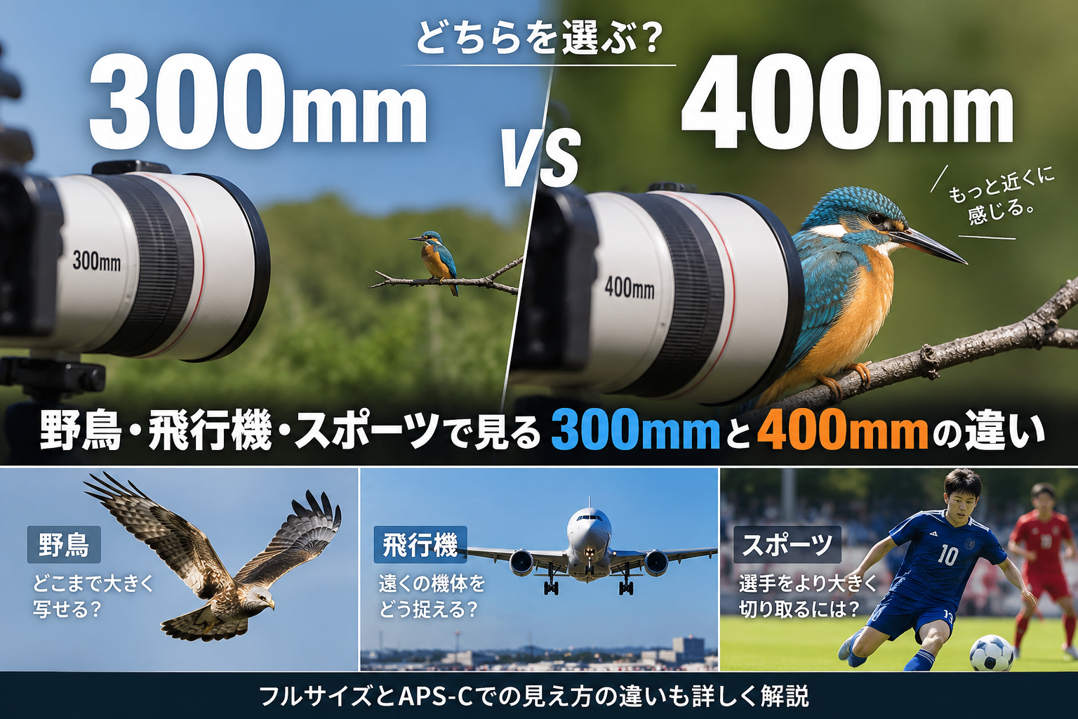 300mmと400mmの違い｜野鳥・飛行機・スポーツではどちらを選ぶ