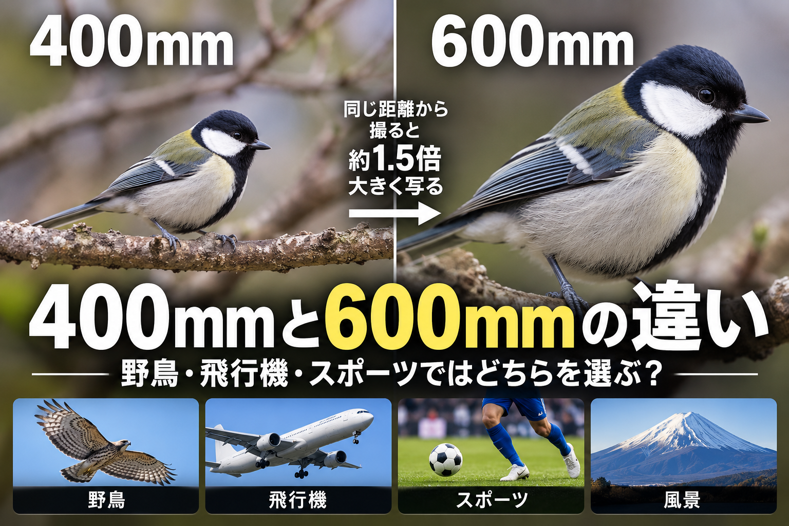 400mmと600mmの違い｜野鳥・飛行機・スポーツではどちらを選ぶ？
