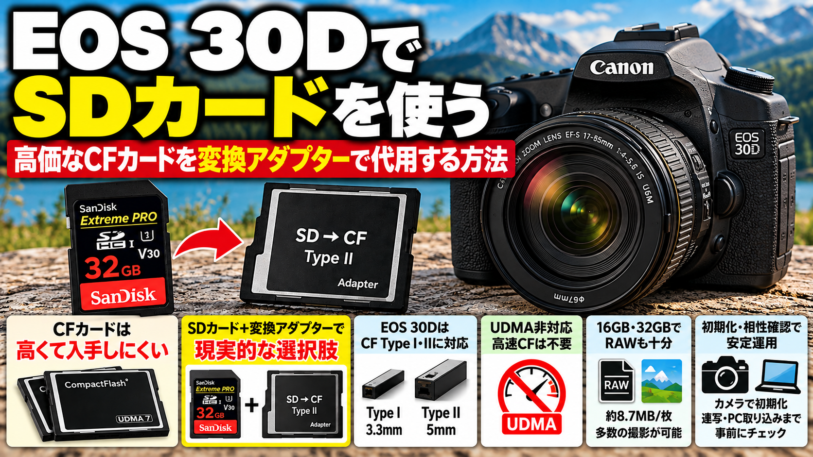 EOS 30DでSDカードを使う｜高価なCFカードを変換アダプターで代用する方法