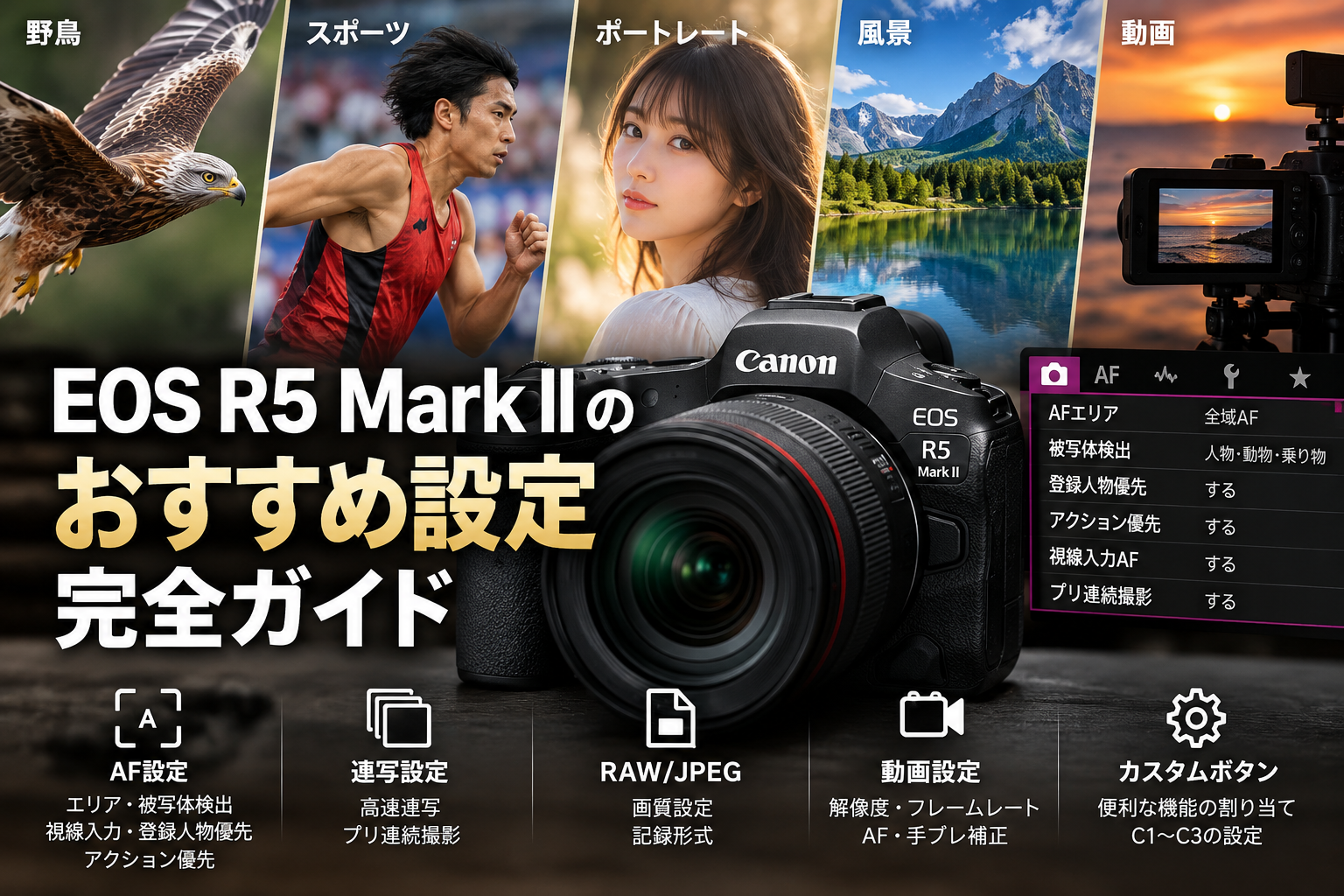 EOS R5 Mark IIのおすすめ設定完全ガイド｜AF・連写・野鳥・動画・カスタムボタンを解説