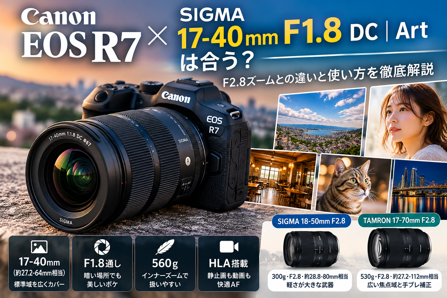 EOS R7にSIGMA 17-40mm F1.8は合う？F2.8ズームとの違いと使い方