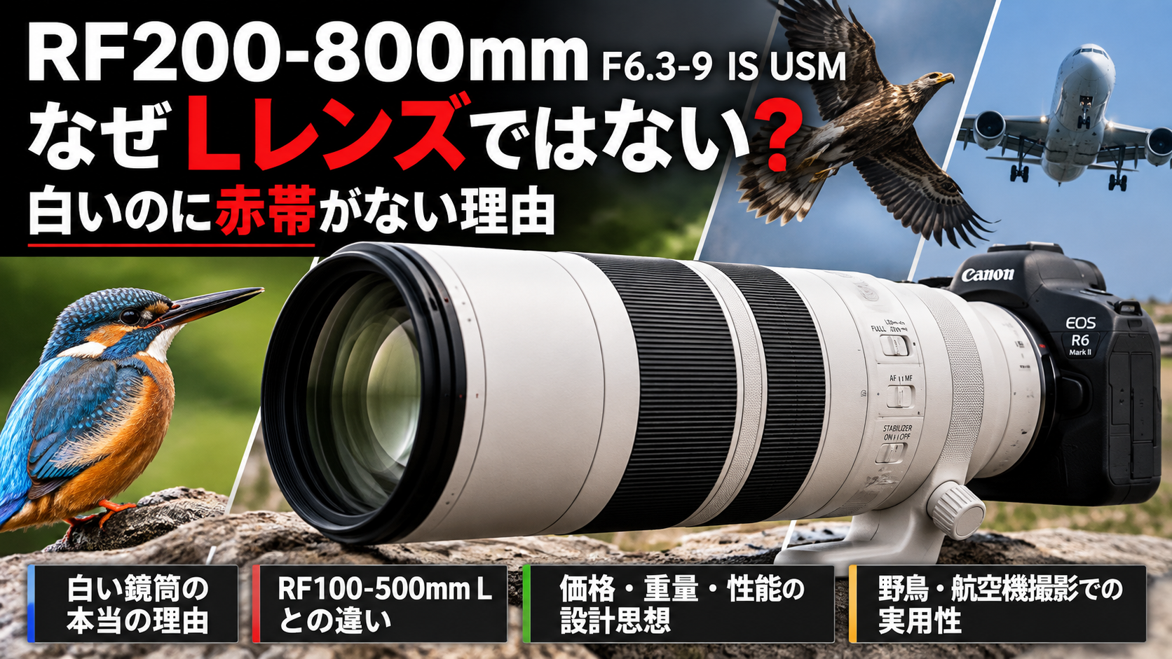 RF200-800mm F6.3-9 IS USMはなぜLレンズではない？白い鏡筒と赤帯がない理由