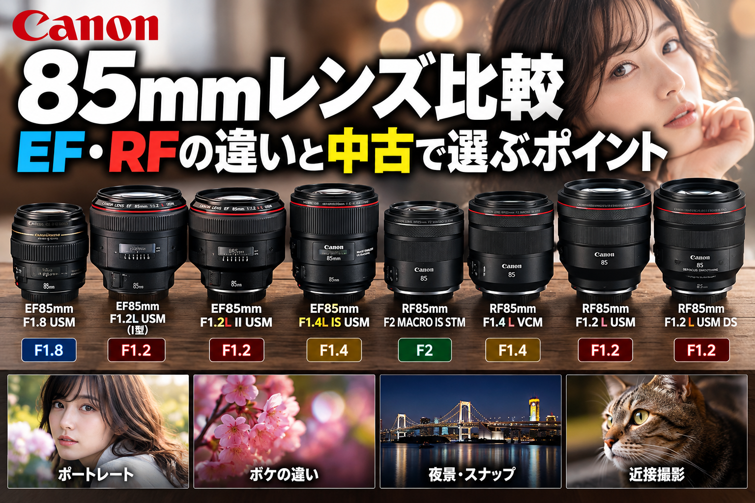 Canon 85mmレンズ比較｜EF・RFの違いと中古で選ぶポイント