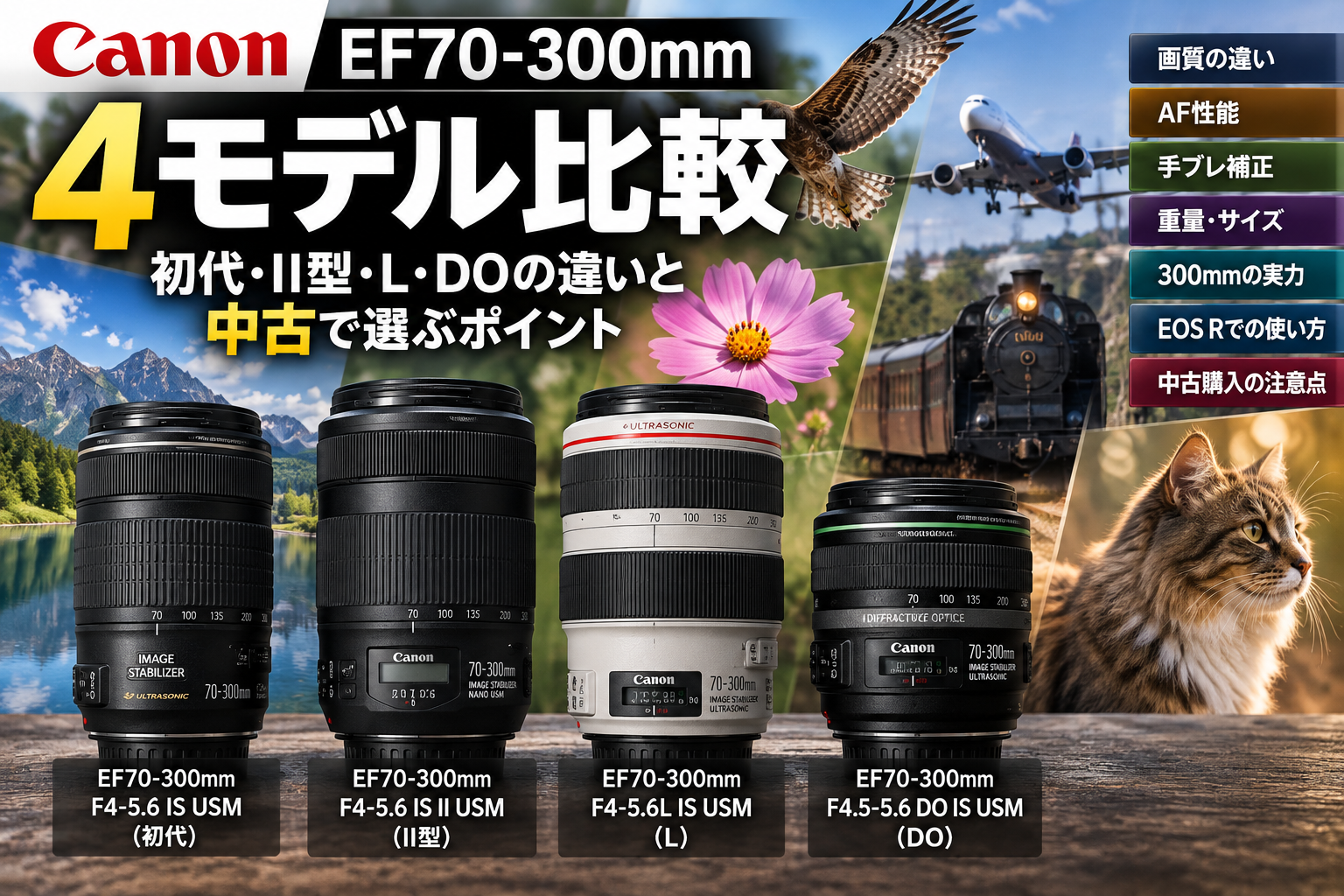 Canon EF70-300mm 4モデル比較｜初代・II型・L・DOの違いと中古で選ぶポイント