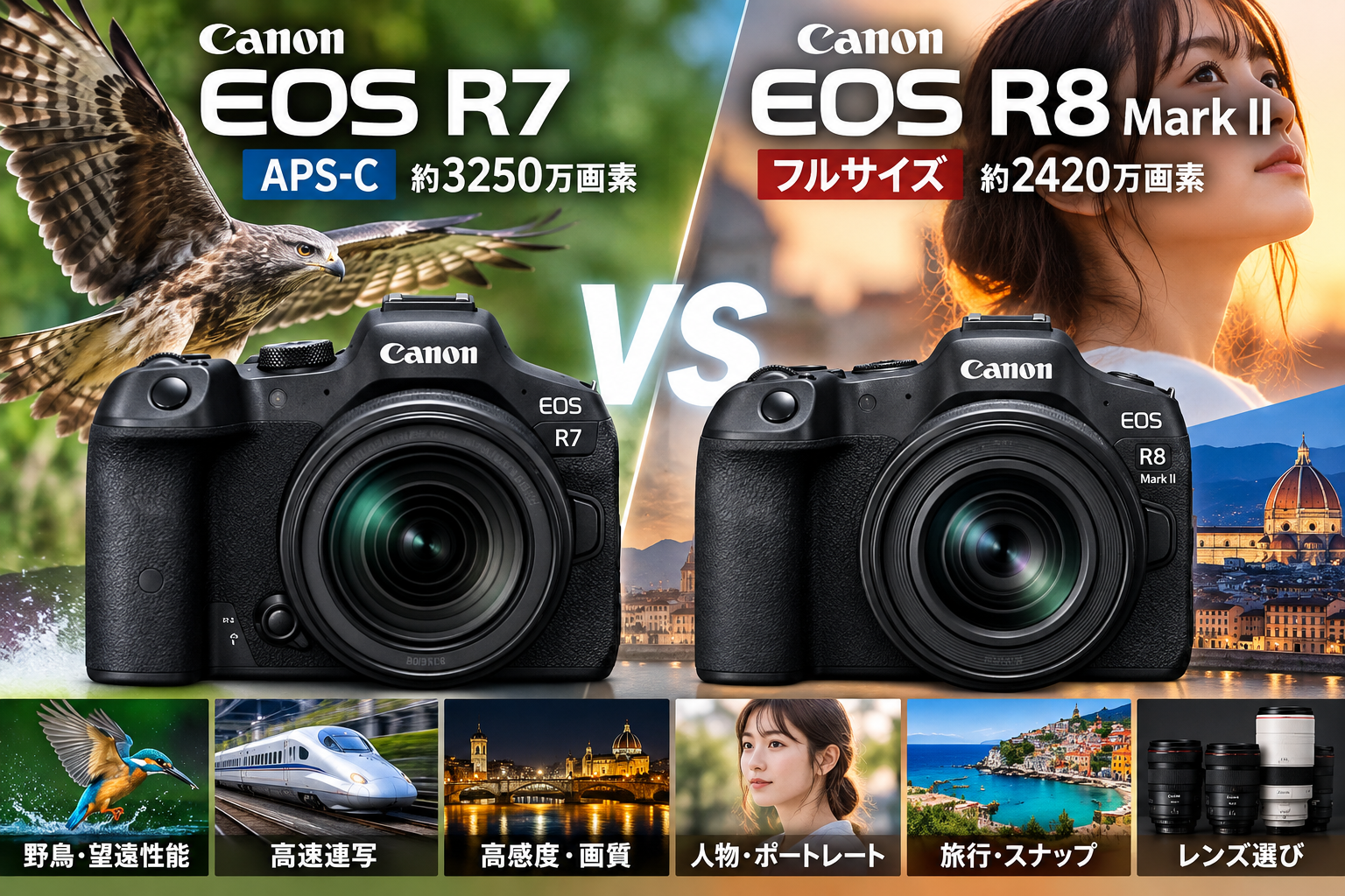 EOS R7とEOS R8 Mark IIを比較｜APS-C高画素と小型フルサイズはどちらを選ぶ？