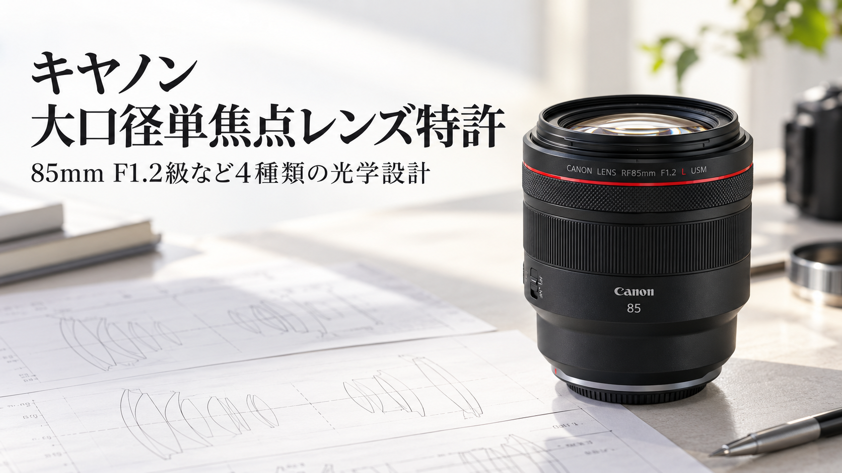 キヤノンが85mm F1.2級など4本の大口径単焦点レンズを特許公開！超高屈折率素材による小型化に注目