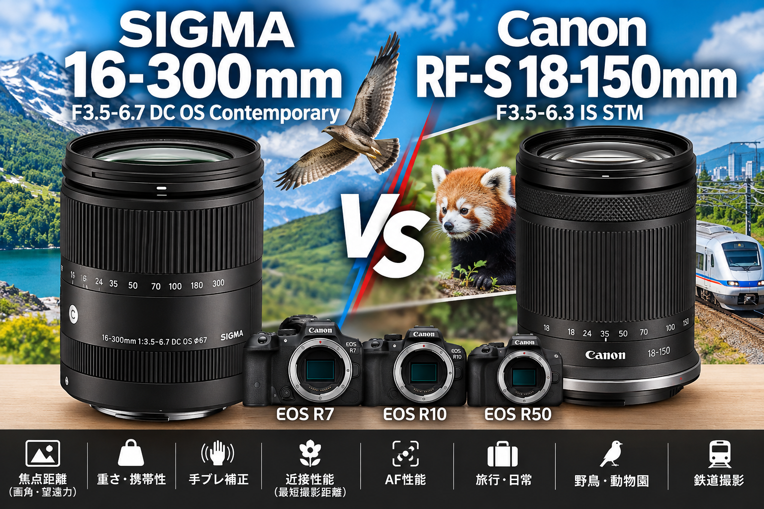 SIGMA 16-300mmとRF-S18-150mmはどっち？EOS R7・R10・R50で徹底比較
