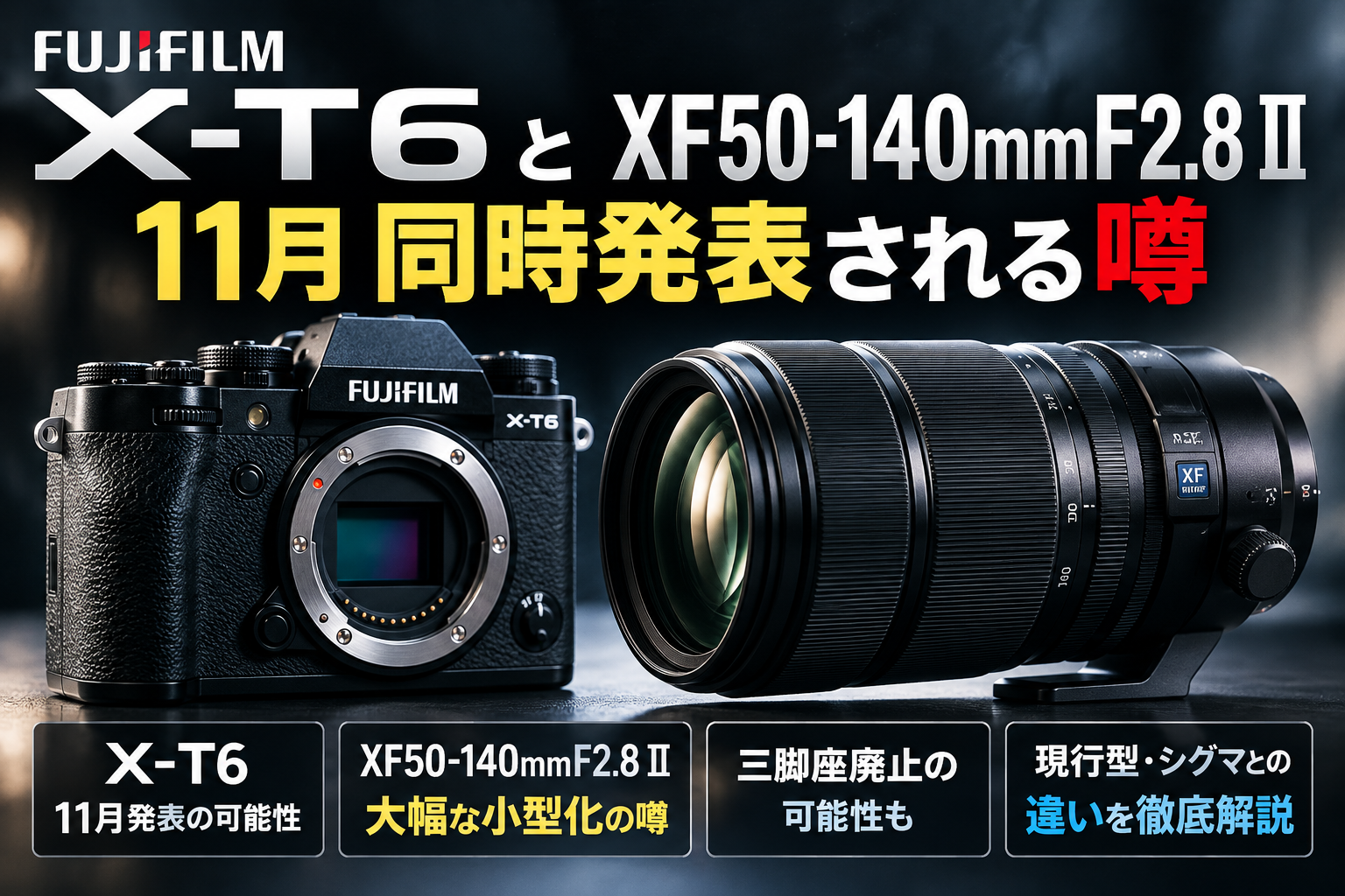 富士フイルムX-T6とXF50-140mmF2.8 IIが11月同時発表？大幅小型化・現行型・シグマとの違いを徹底解説